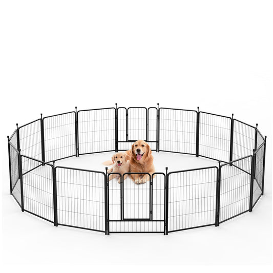 DOMQGA Dog Playpen Outdoor Indoor,16 Panels 32Inch Height Heavy Duty Metal Pet Fence Barrier Foldable Dog Fences and Pens for Medium/Small Dogs