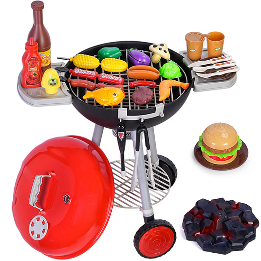 Loewten 42 Pcs BBQ Play Set, Kids Kitchen Playset Cooking Toy Set, Interactive Grill Playset for Toddlers