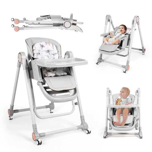 Loewten 3-in-1 Eat & Grow High Chair, Adjustable Baby Swing, Infant Dining Booster Seat for Babies and Toddlers, Gray