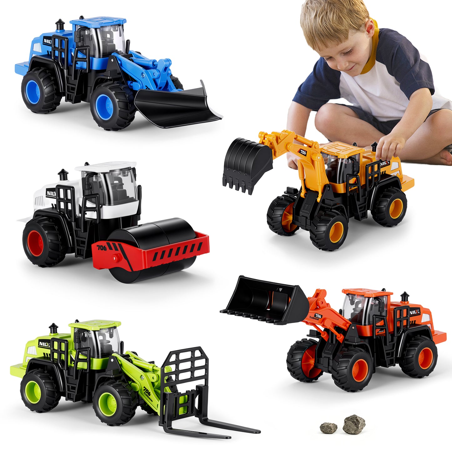 Construction Trucks Toys for Boys 3 4 5 6 Years Old, 5Pcs construction Play Car Toy,Kids Friction Powered Trucks Vehicles Sandbox Beach Excavator Toys for Boys, Birthday Gift for Toddlers