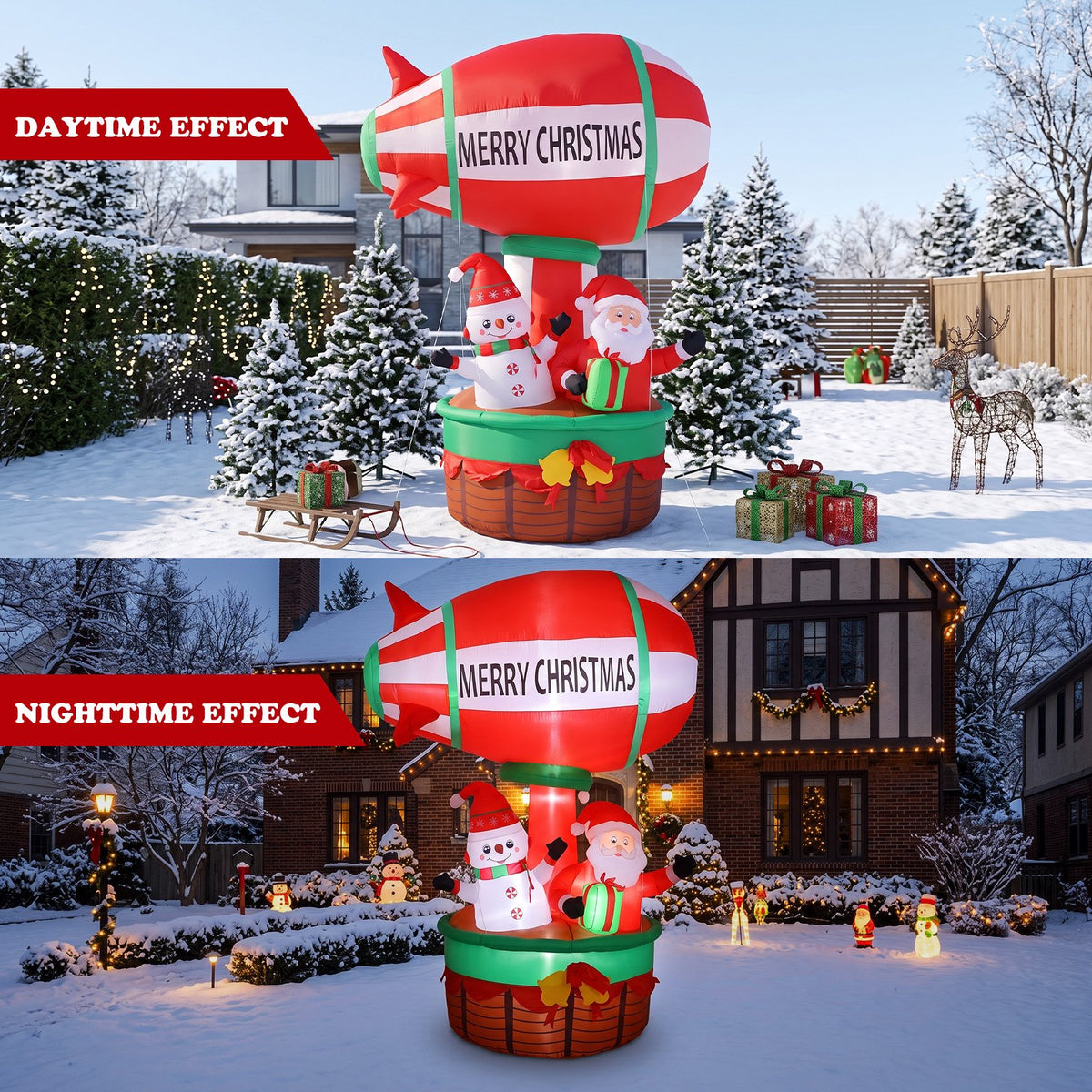 9ft Christmas Inflatables Santa Claus in Hot Air Balloon Decoration, Blow Up Outdoor Yard Decor, Built in LED Lights Holiday Inflatable Decoration for Party Garden Lawn