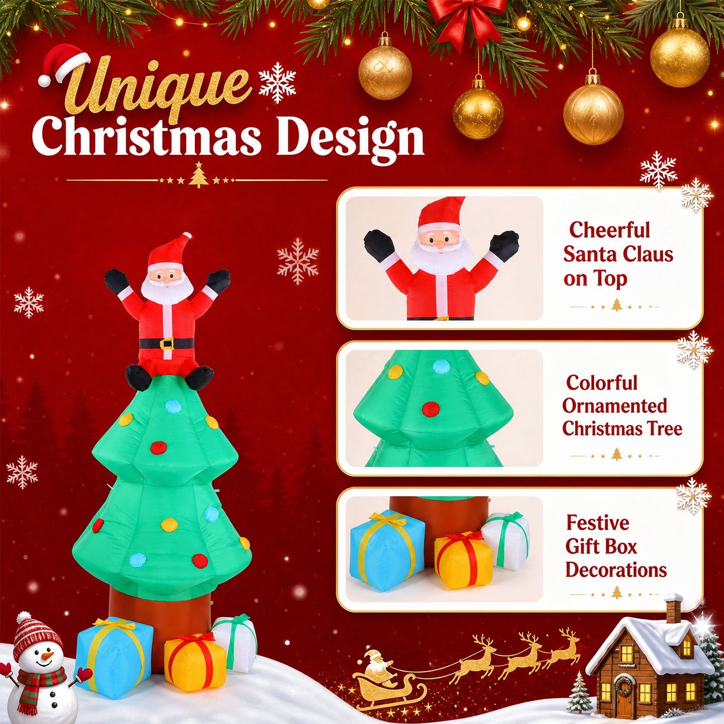 Crtynell 8ft Inflatable Christmas Tree Decoration LED with Santa Claus,Boxes Blow Up Yard Decoration