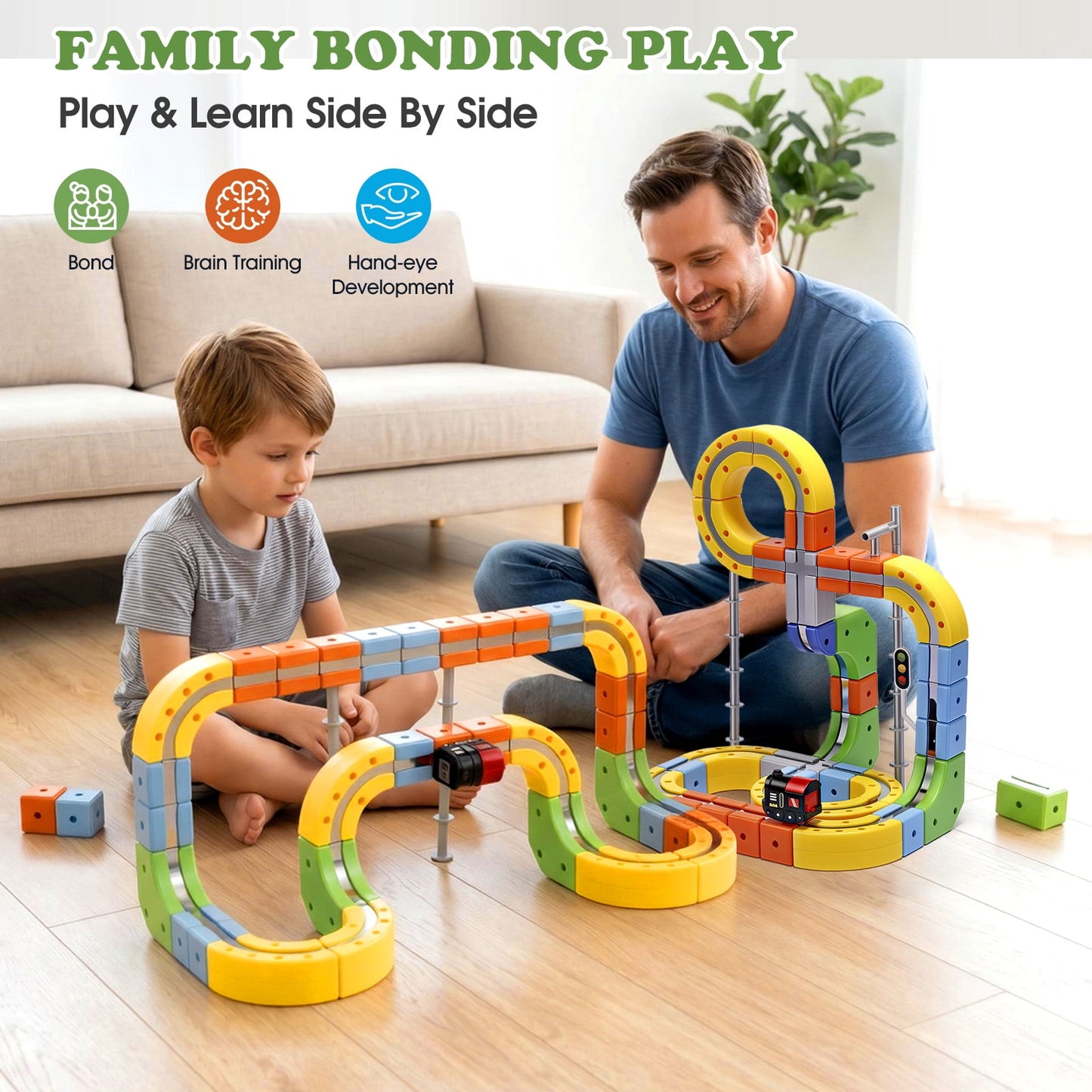 Magnetic Electric Train Set for Kids, 100Pcs Build 3D DIY Track Building Kits with Train and Traffic Signs, STEM Car Educational Toy Set for Kids, 3+ Years Old Boys & Girls Birthday
