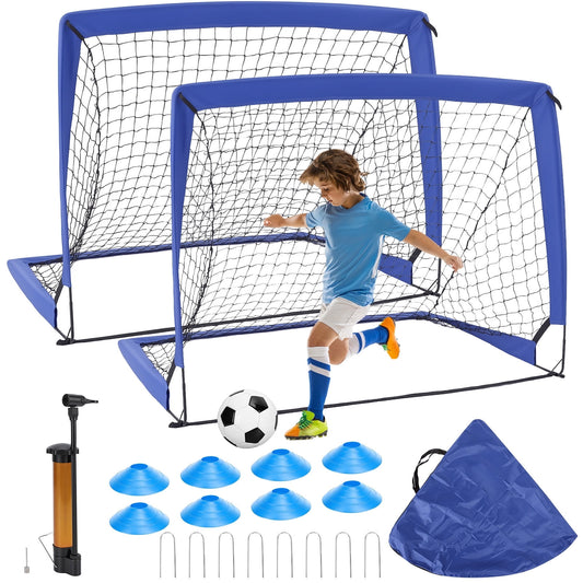 2 Pack 4'x3' Kids Soccer Goals: Portable Foldable Soccer Nets with Full Accessories, All-Weather Training Set for Backyard Outdoor Play, Blue