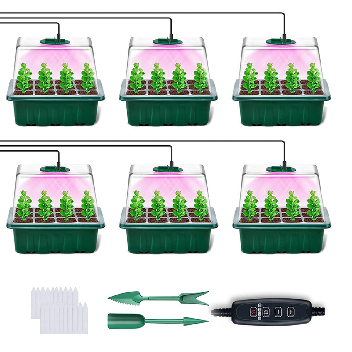 2 Pack Seed Starter Tray with Grow Light, 80 Cells Plant Seed Starter Kit with Timing Controller Adjustable Brightness/Humidity Dome,Indoor Gardening, Greenhouse