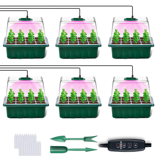 2 Pack Seed Starter Tray with Grow Light, 80 Cells Plant Seed Starter Kit with Timing Controller Adjustable Brightness/Humidity Dome,Indoor Gardening, Greenhouse