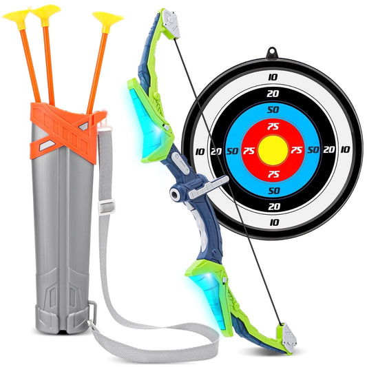 Kids Bow And Arrow Sport Toys For Boys Girls With Led Light Toddler Archery Set With 3 Suction Cup Arrows, 1 Quiver And 1 Target,Toy Gift For Birthday, Christmas, Party
