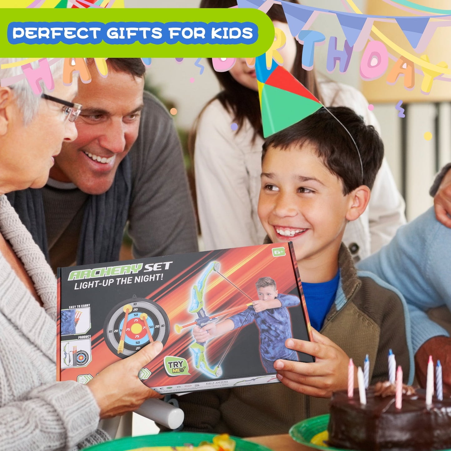 Kids Bow And Arrow Sport Toys For Boys Girls With Led Light Toddler Archery Set With 3 Suction Cup Arrows, 1 Quiver And 1 Target,Toy Gift For Birthday, Christmas, Party