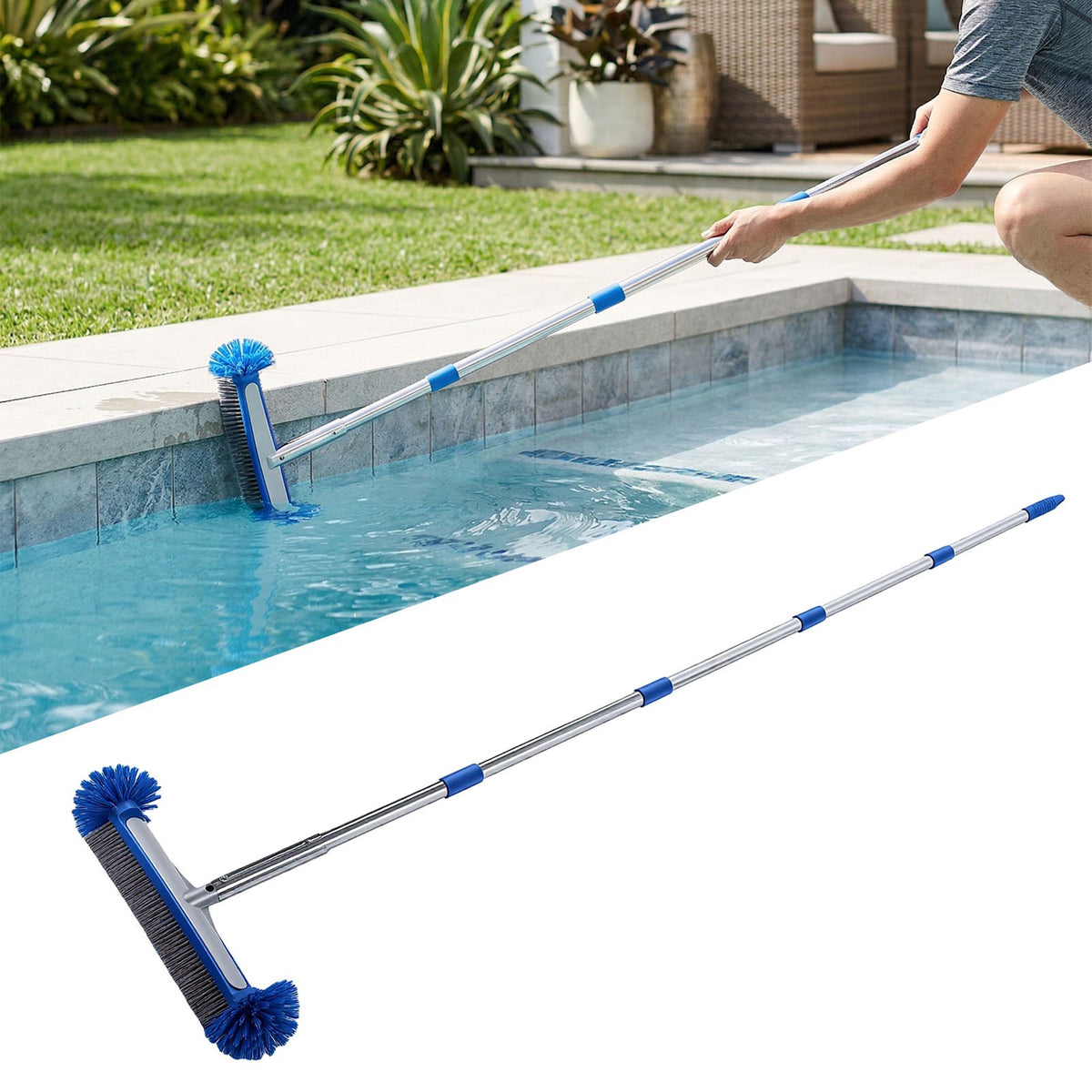 Pool Brush with Round Ends with EZ Clip for Cleaning Pool Walls, Steps, Inground/Above Ground Swimming Pool 6.3FT Pole 193CM