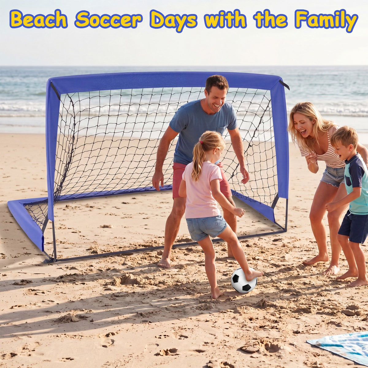 2 Pack 4'x3' Kids Soccer Goals: Portable Foldable Soccer Nets with Full Accessories, All-Weather Training Set for Backyard Outdoor Play, Blue