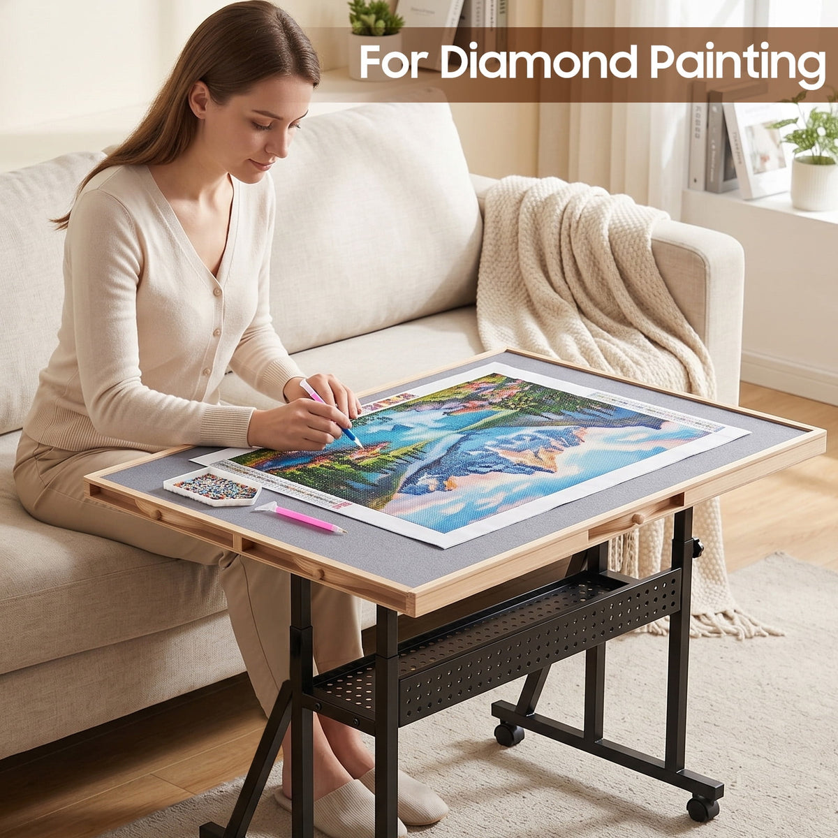 1500 Pieces Jigsaw Puzzle Table for Adults, 13-Tilting-Angle & Height Adjustable Table with Legs and Wheels, Metal Puzzle Table with 5 Drawers, Transparent Cover, Non-Slip Felt Surface