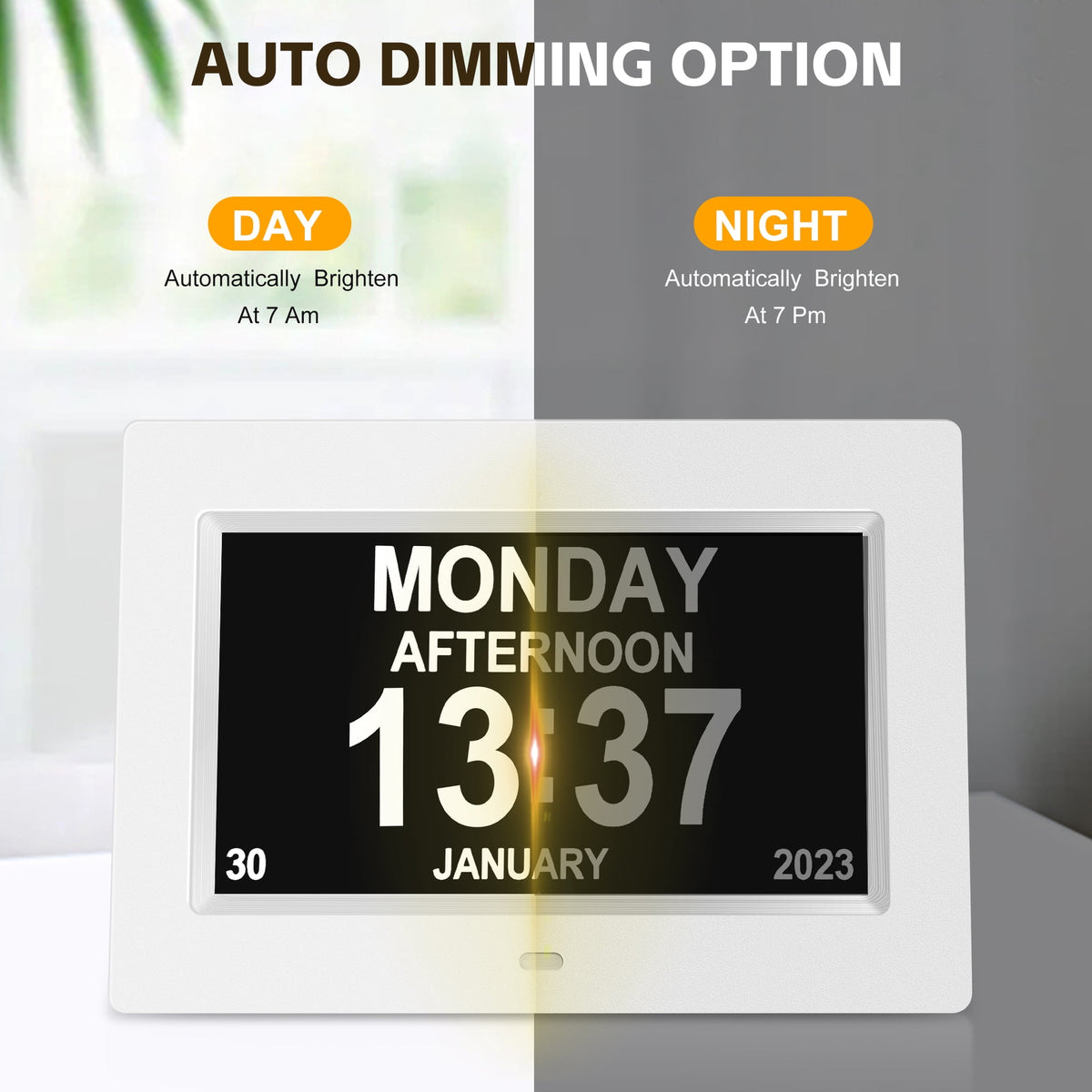 Crtynell Digital Day Calendar Clock Multifunctional Extra Large Dementia Digital Clock with 5 Alarms and Medication Reminders Impaired Vision Digital Clock (7" White)
