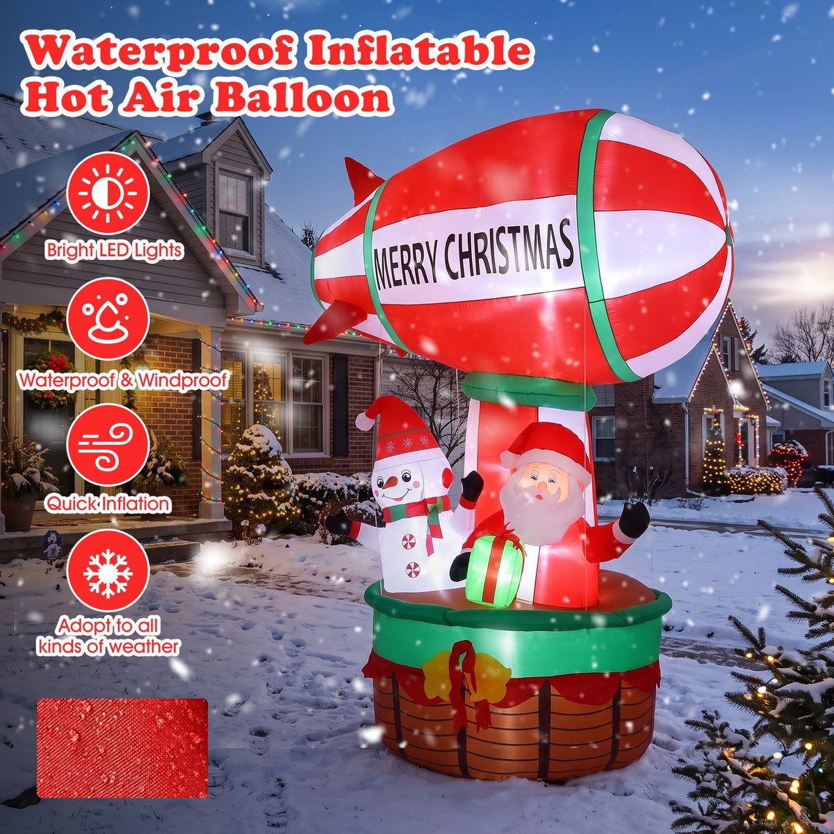 9ft Christmas Inflatables Santa Claus in Hot Air Balloon Decoration, Blow Up Outdoor Yard Decor, Built in LED Lights Holiday Inflatable Decoration for Party Garden Lawn