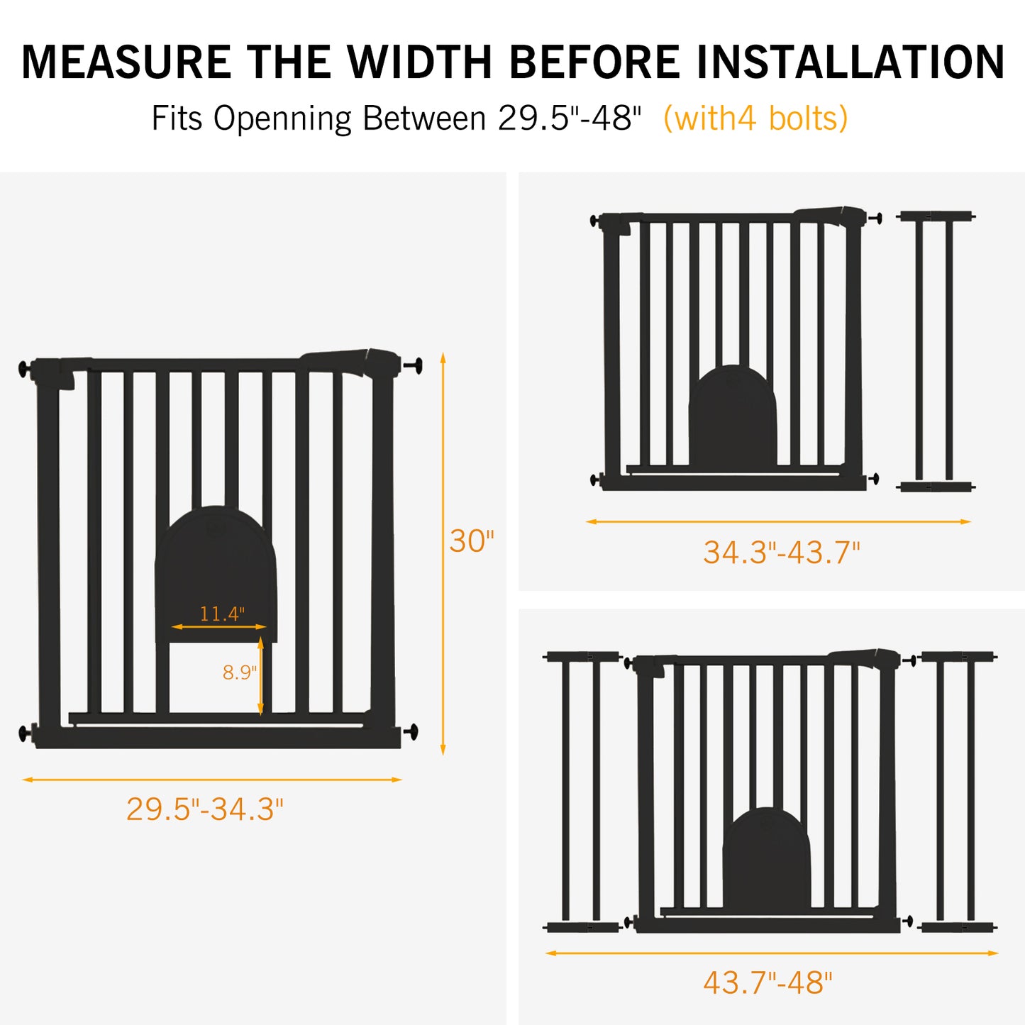 29.5-48'' Baby Gate Baby Fences, 30" Tall Pressure Mounted For Doorway Stairs, Black