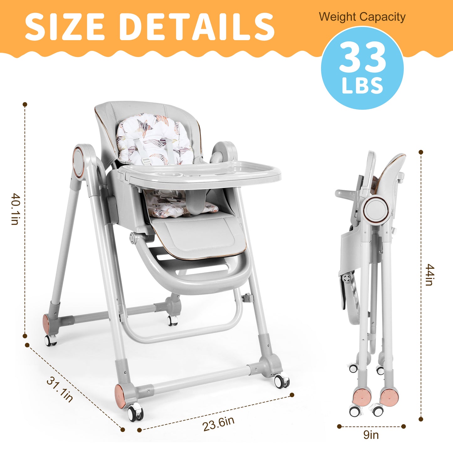 Loewten 3-in-1 Eat & Grow High Chair, Adjustable Baby Swing, Infant Dining Booster Seat for Babies and Toddlers, Gray