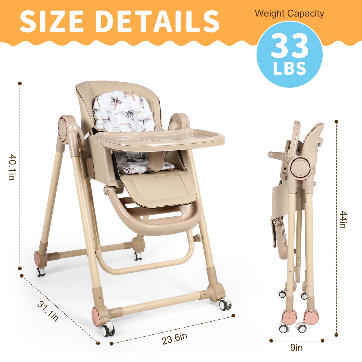 Loewten 3-in-1 Eat & Grow High Chair, Foldable Baby Swing, Infant Dining Booster Seat for Babies and Toddlers, Brown