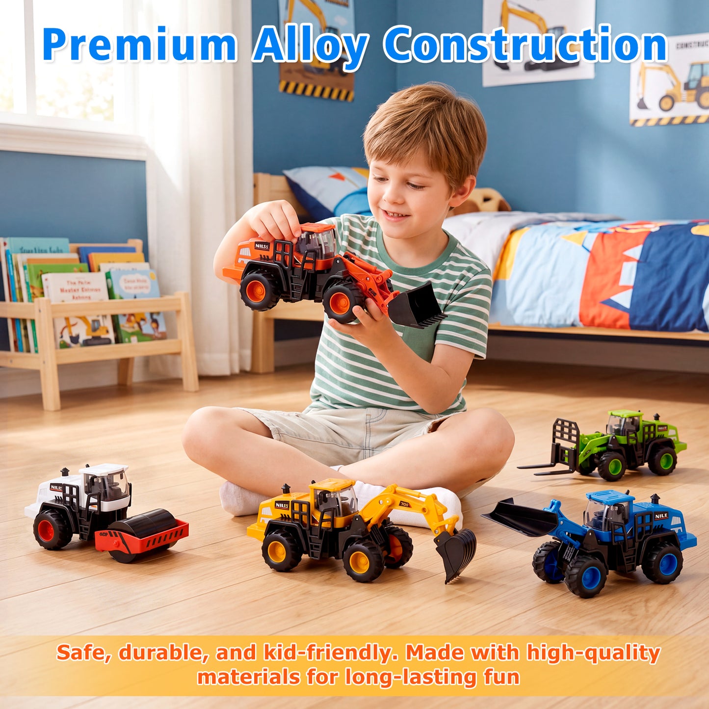 Construction Trucks Toys for Boys 3 4 5 6 Years Old, 5Pcs construction Play Car Toy,Kids Friction Powered Trucks Vehicles Sandbox Beach Excavator Toys for Boys, Birthday Gift for Toddlers