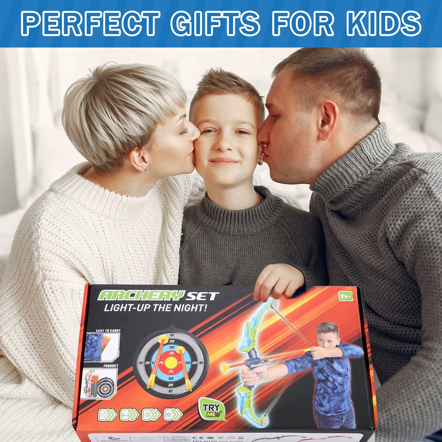 Kids Bow And Arrow Set, 2 Pack Led Light Up Archery Toy Set Indoor Outdoor Sport Toys For Boys Girls Christmas Gift