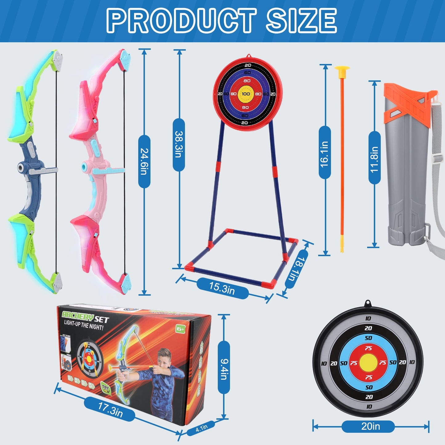 Kids Bow And Arrow Set, 2 Pack Led Light Up Archery Toy Set Indoor Outdoor Sport Toys For Boys Girls Christmas Gift