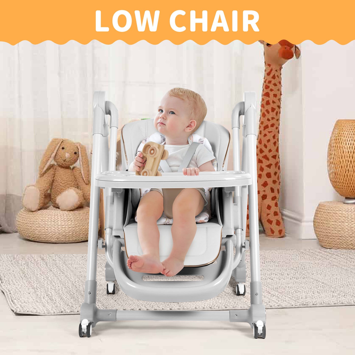 Loewten 3-in-1 Eat & Grow High Chair, Adjustable Baby Swing, Infant Dining Booster Seat for Babies and Toddlers, Gray