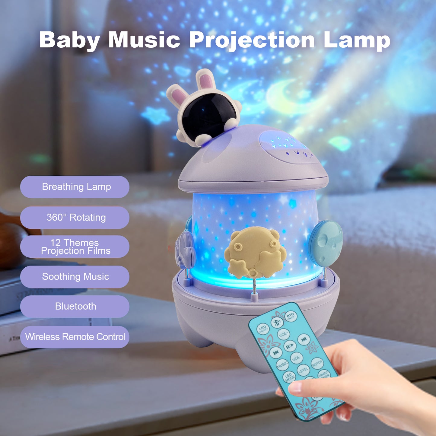 DOMQGA Night Light Projector for Kids,Soothing Sound Machine Remote Baby Night Light Projector,Birthday Christmas Gifts Kids Toys，Purple