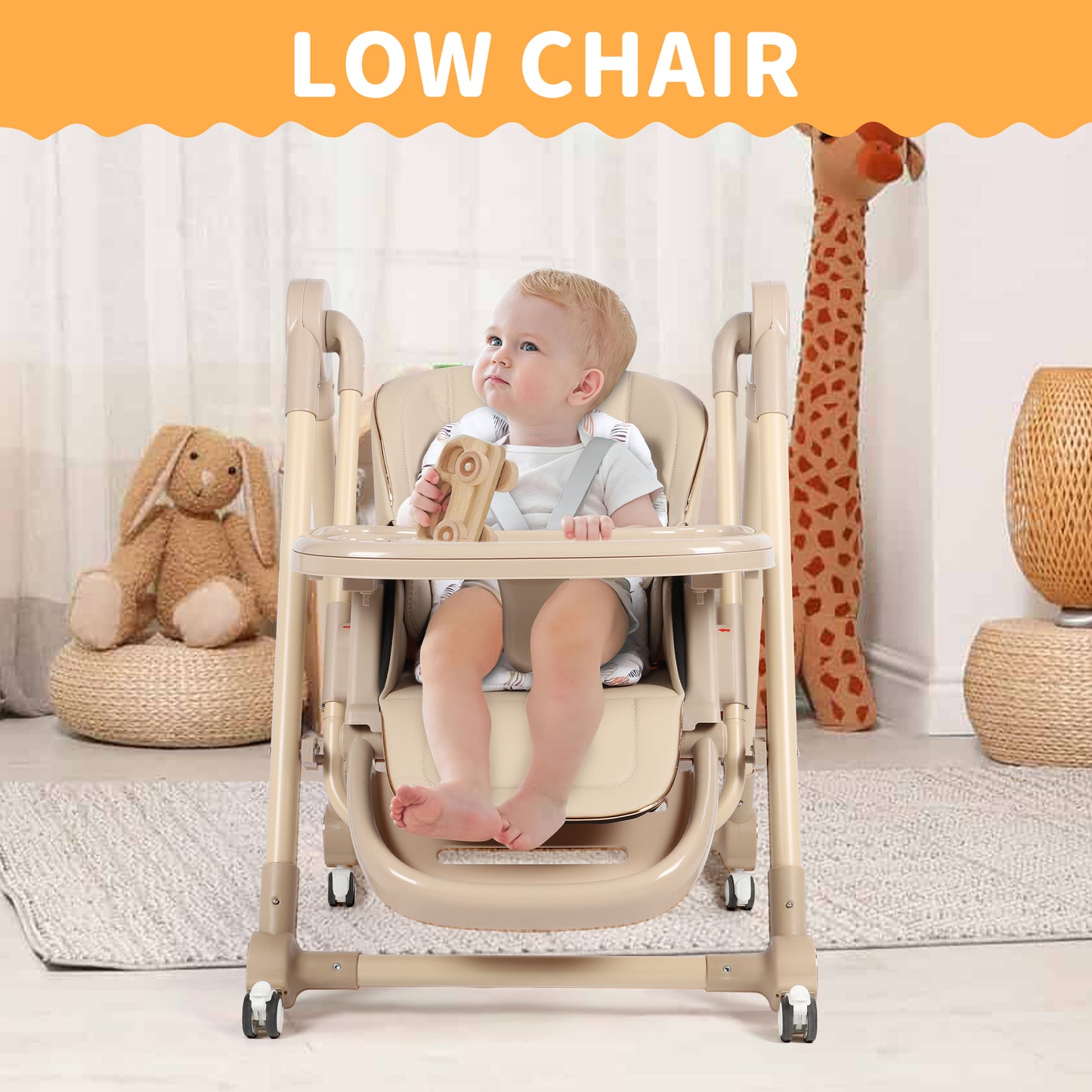 Loewten 3-in-1 Eat & Grow High Chair, Foldable Baby Swing, Infant Dining Booster Seat for Babies and Toddlers, Brown