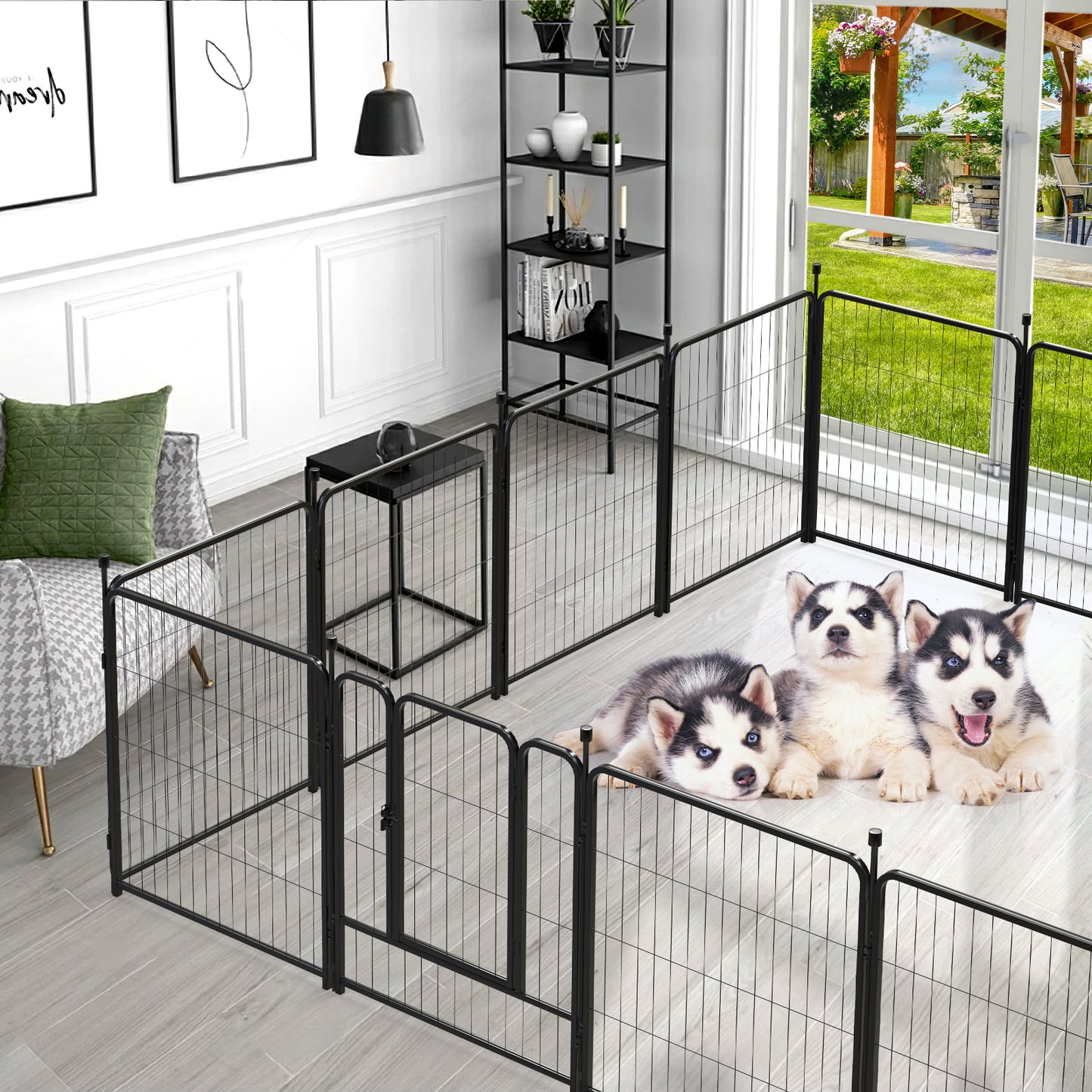 DOMQGA Dog Playpen Outdoor Indoor,16 Panels 32Inch Height Heavy Duty Metal Pet Fence Barrier Foldable Dog Fences and Pens for Medium/Small Dogs