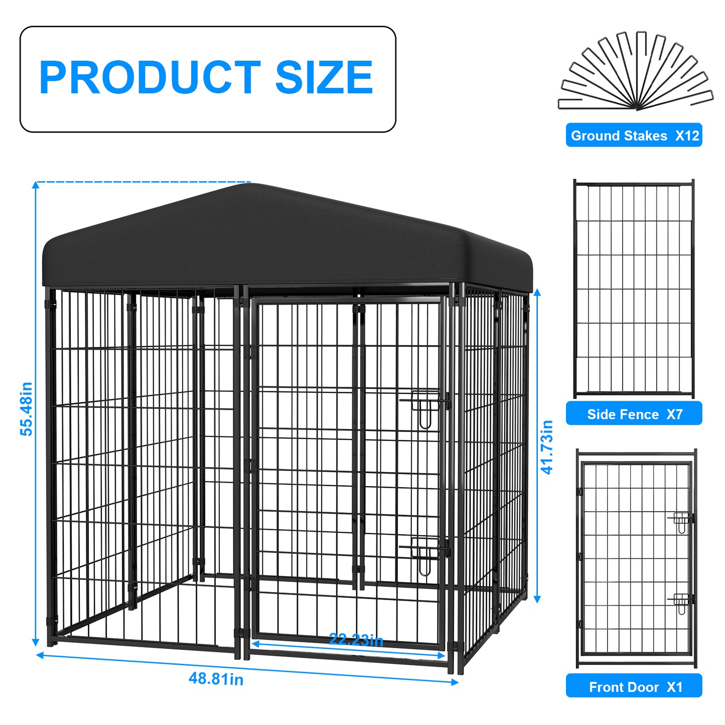 DOMQGA Outdoor Dog Kennel,4ft x 4ft x 4.5ft Heavy Duty Metal Dog Playpen Pet Fences for Yard,Anti-Rust Dog Crate Outside with Waterproof & UV-Resistant Cover