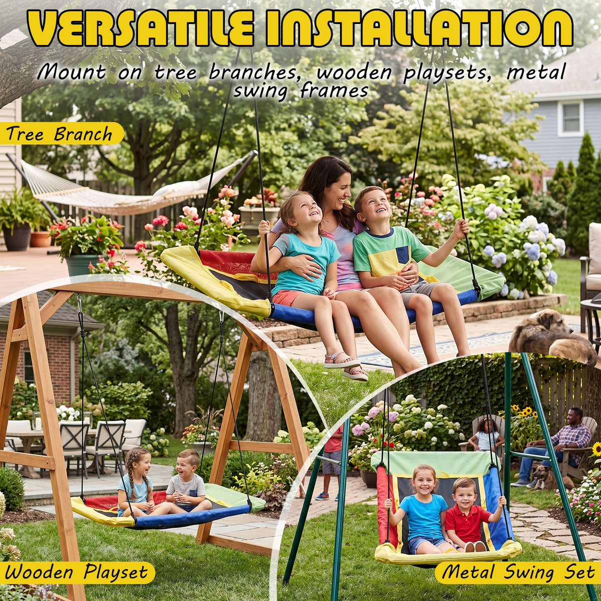 Rectangle Platform Tree Swing for Kids Adults, Outdoor Giant Swing, 900D Oxford Waterproof Flat Swings with Adjustable Straps