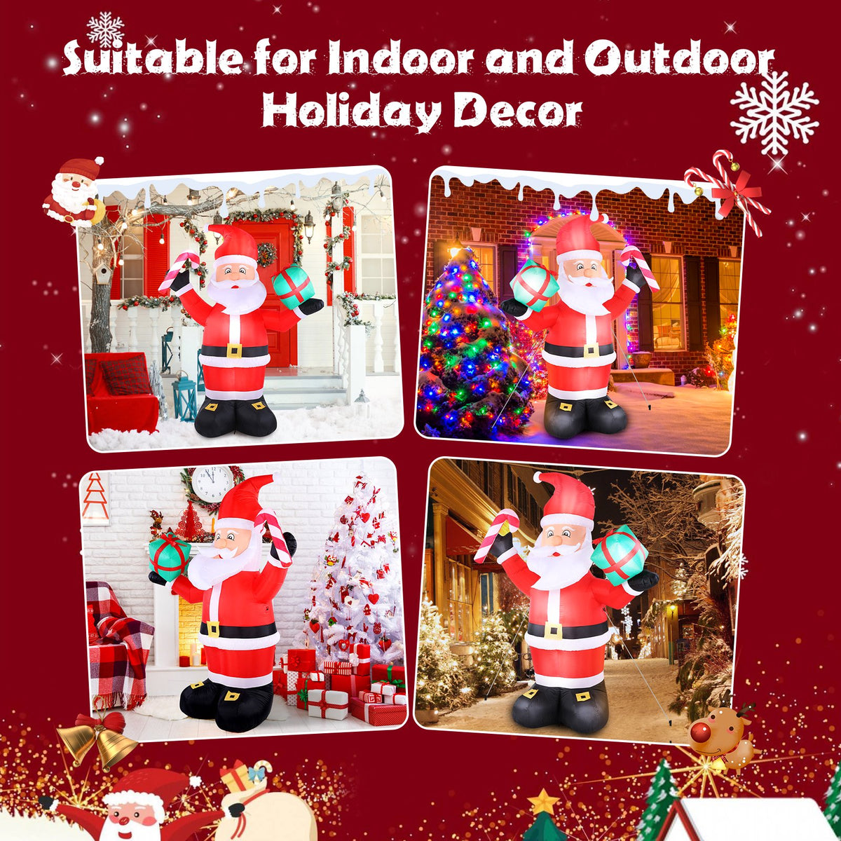 KALNUR 8 FT Christmas Inflatable Santa Claus Outdoor Decorations, Built-in LED Light, Xmas Outside Decor for Yard Garden Lawn