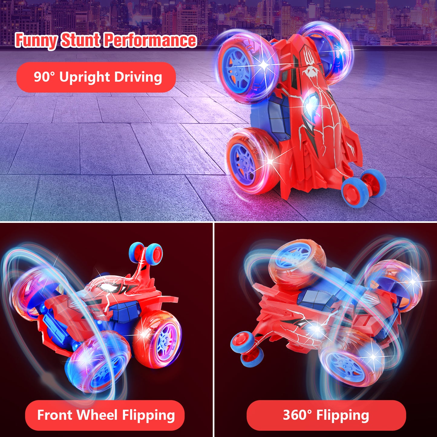 DOMQGA Stunt Rc Car,2.4GHz Remote Control Car for Kids Wheels Lights & 360° Flips,for Boys Girls Birthday Chritmas Gift