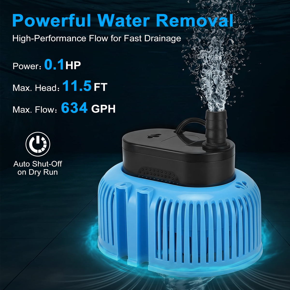 Crtynell Pool Cover Pump Above Ground, Automatic Water Sensor Pump with 3 Adapters, Sump Pump for Pool Draining, Pump Water Remover, Pool Cover Water Removal Pump, 16ft Hose & 25 ft Power Cord