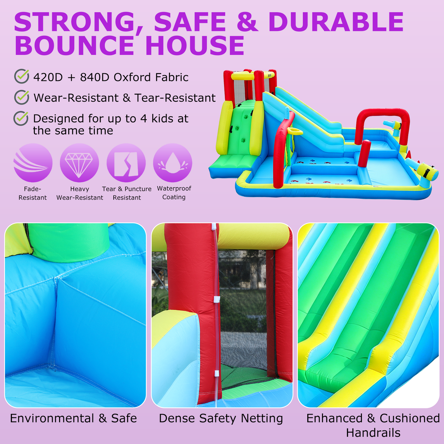 Inflatable Water Slide with Dual Slides, Bounce House with Climbing Wall, Dual Ball Pools, Water Guns, Basketball Hoop and Punching Game, Indoor/Outdoor Kids Inflatable Castle with Blower