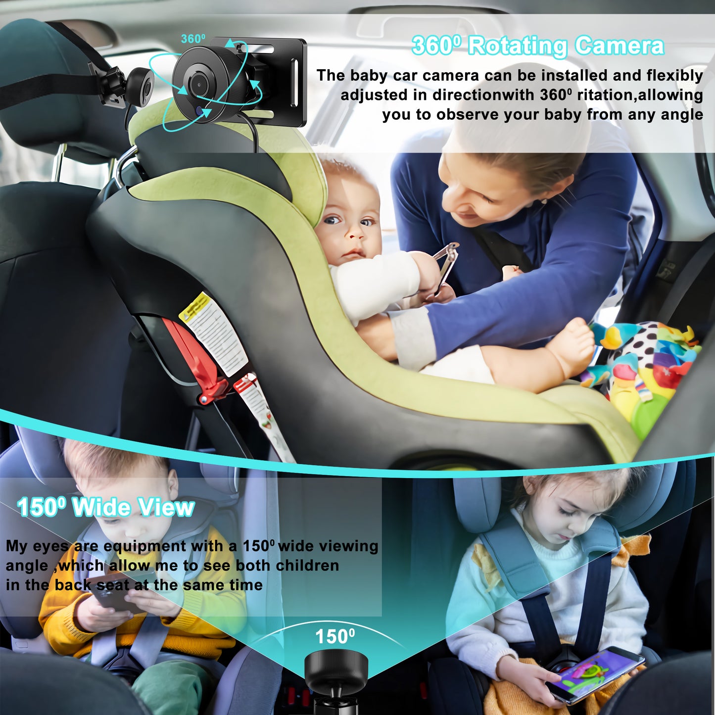 Loewten Baby Car Camera HD 1080P, Baby Car Mirror with Night Vision Feature, Easy Install,Baby Car Monitor with Camera, Compatible with iPhone