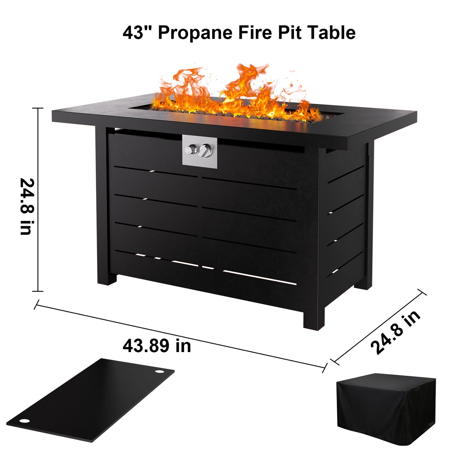 DOMQGA 43" Propane Fire Pit Table,50,000 BTU Steel Gas 2-in-1 Fire Pit Table for Outside with Lid,Lava Rock & Waterproof cover,Rectangle