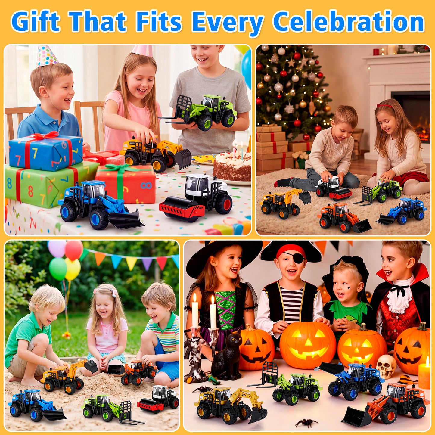 Construction Trucks Toys for Boys 3 4 5 6 Years Old, 5Pcs construction Play Car Toy,Kids Friction Powered Trucks Vehicles Sandbox Beach Excavator Toys for Boys, Birthday Gift for Toddlers