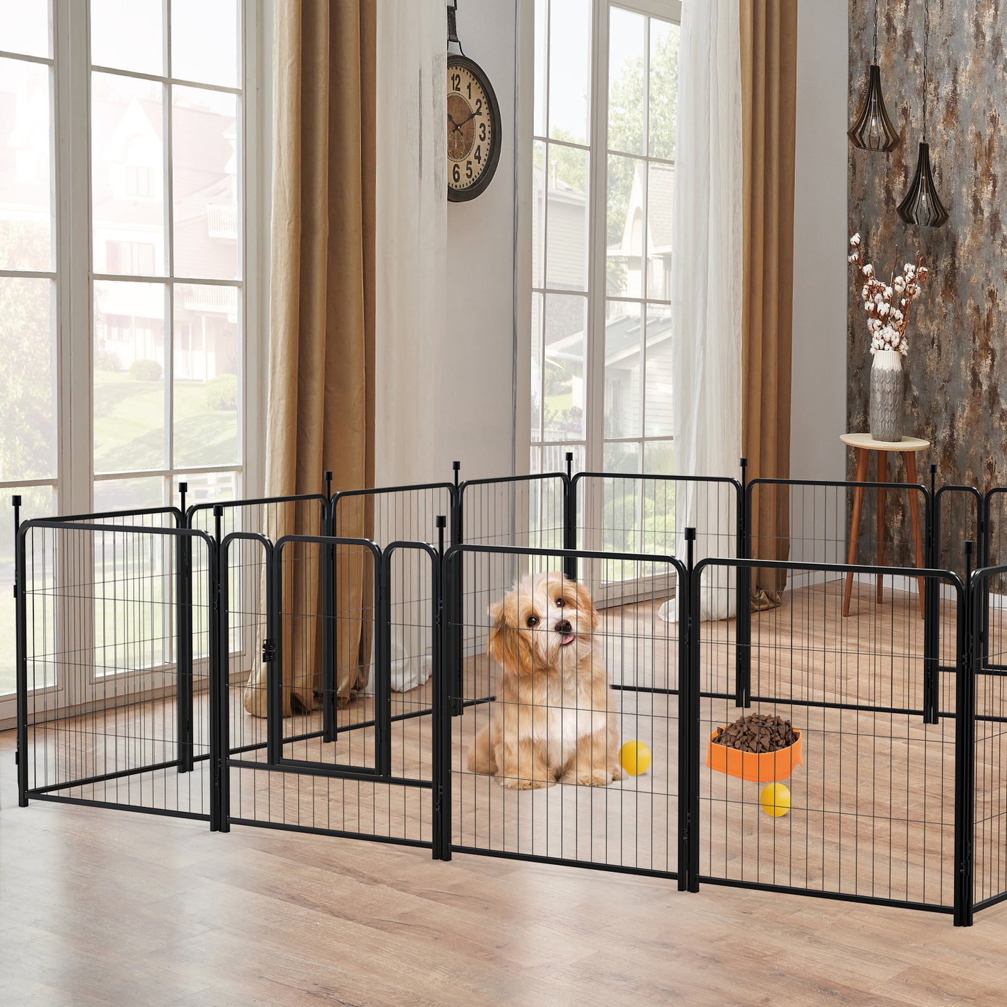 DOMQGA Dog Playpen Outdoor Indoor,16 Panels 32Inch Height Heavy Duty Metal Pet Fence Barrier Foldable Dog Fences and Pens for Medium/Small Dogs