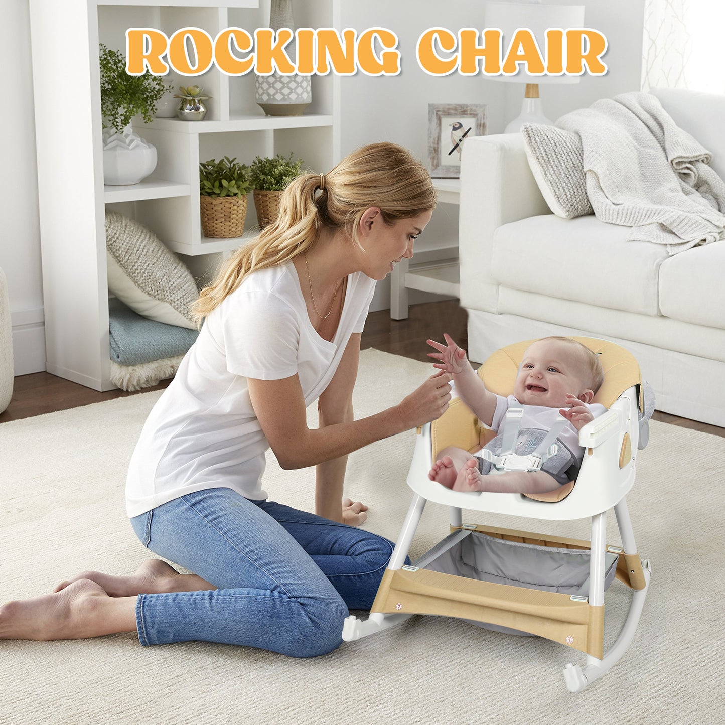 Loewten 4-in-1 Baby High Chair,Portable Folding Dining Chairs with Adjustable Height for Baby and Toddlers,Eat & Play with Five-Point,Brown