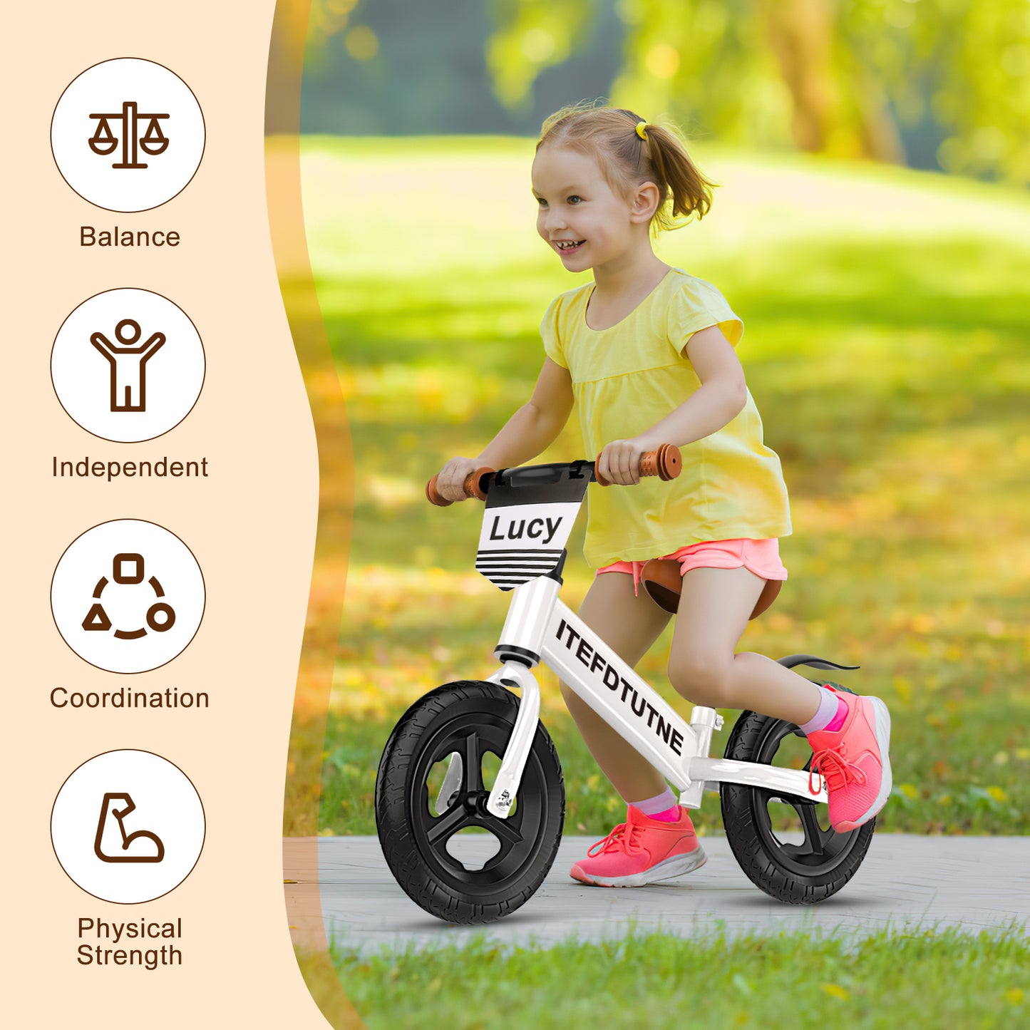 DOMQGA 12" Balance Bike for Kids,Adjustable Seat and Handlebar,No Pedal Balance Bicycle with Fender for Kids Ages 18 Months to 5 Years ,White