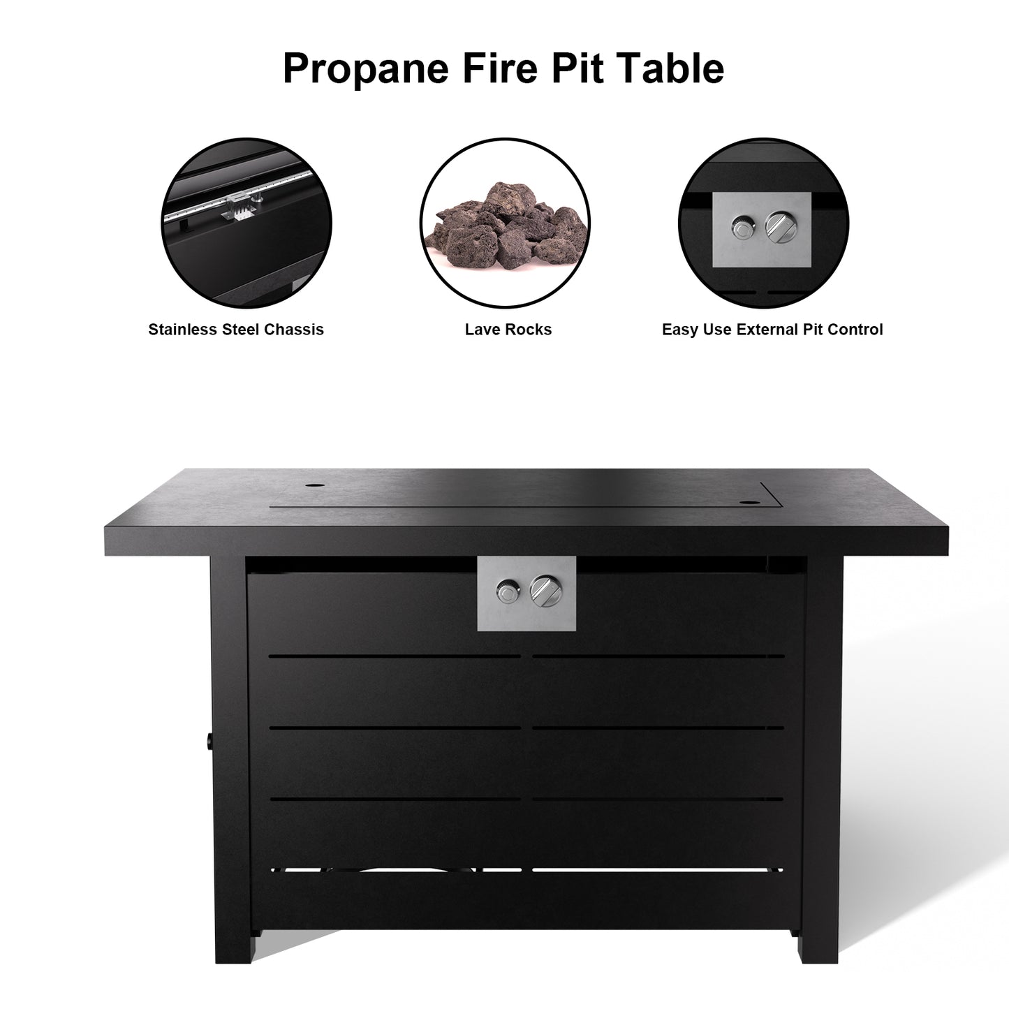 44 Inch Propane Gas Fire Pit Table, 50000 BTU 2-in-1 Fire Pit with Lid and Lava Rock & Waterproof Cover and Tables