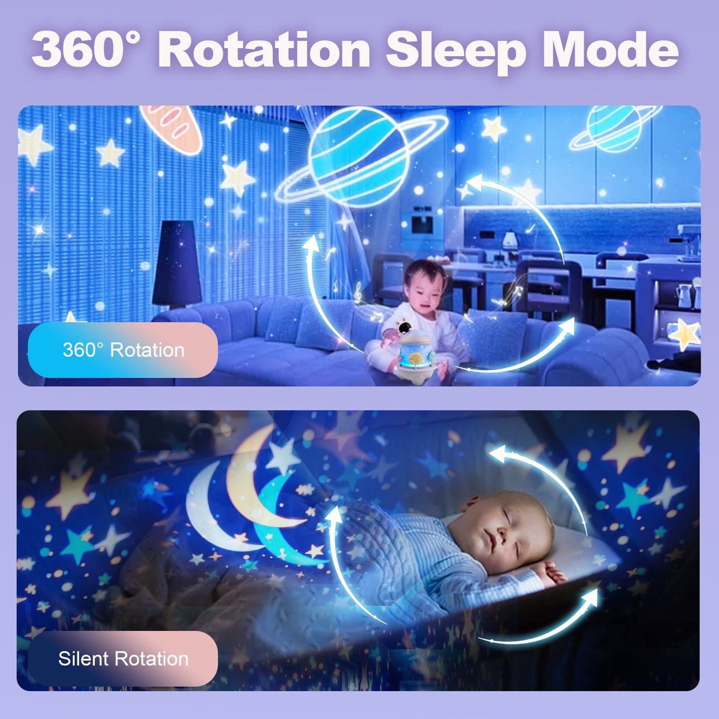 DOMQGA Night Light Projector,12 Films Soothing Sound Remote 360° Baby Night Light Projector,Birthday Christmas Gifts Kids Toys,Purple