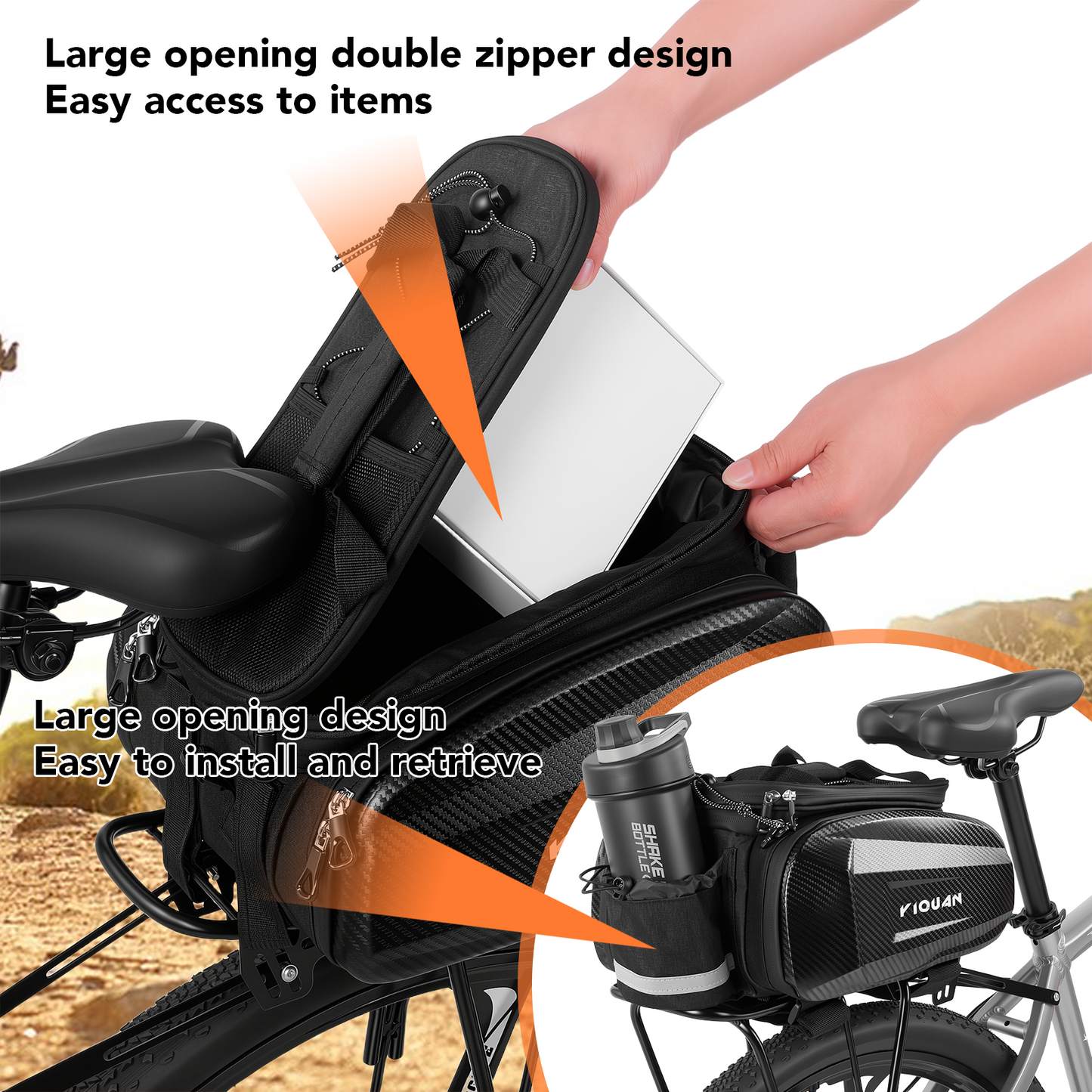 3-in-1 Bike Rack Bag Trunk Bag Waterproof Rear Seat Bag with 2 Side 31L Pannier Rear Seat Trunk BagHanging Bags Cycling Cargo Luggage Bag Pannier Shoulder Bag