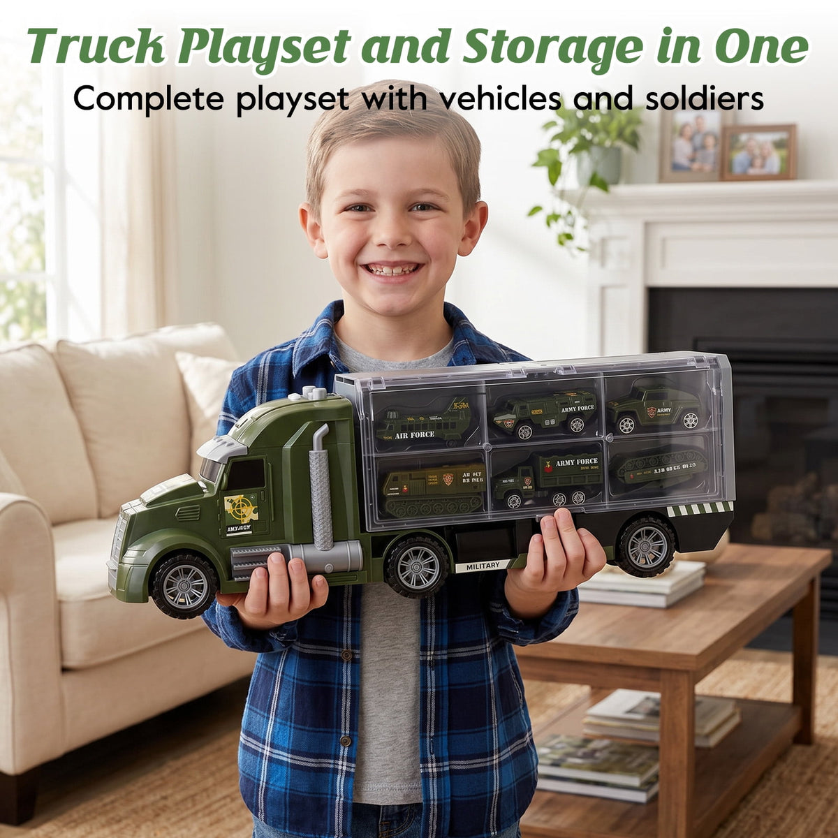 25 in 1 Die-cast Military Army Play Vehicle Set, Vehicles with Sounds and Lights in Carrier Truck, Push and Go Car Toy, Kids Christmas Birthday Gifts for 3 4 5 6 Years Old Boys
