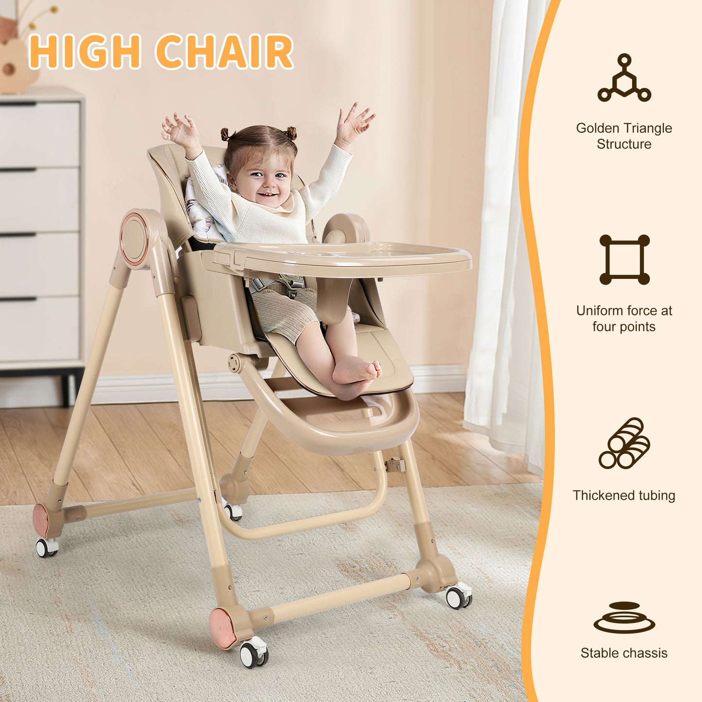 Loewten 3-in-1 Eat & Grow High Chair, Foldable Baby Swing, Infant Dining Booster Seat for Babies and Toddlers, Brown