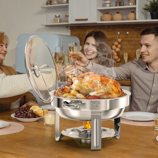 Loewten 4-Pack Chafing Dish Buffet Set,5QT Stainless Steel Catering Food Warmer with Lid & Holder for Parties, Events,Silver