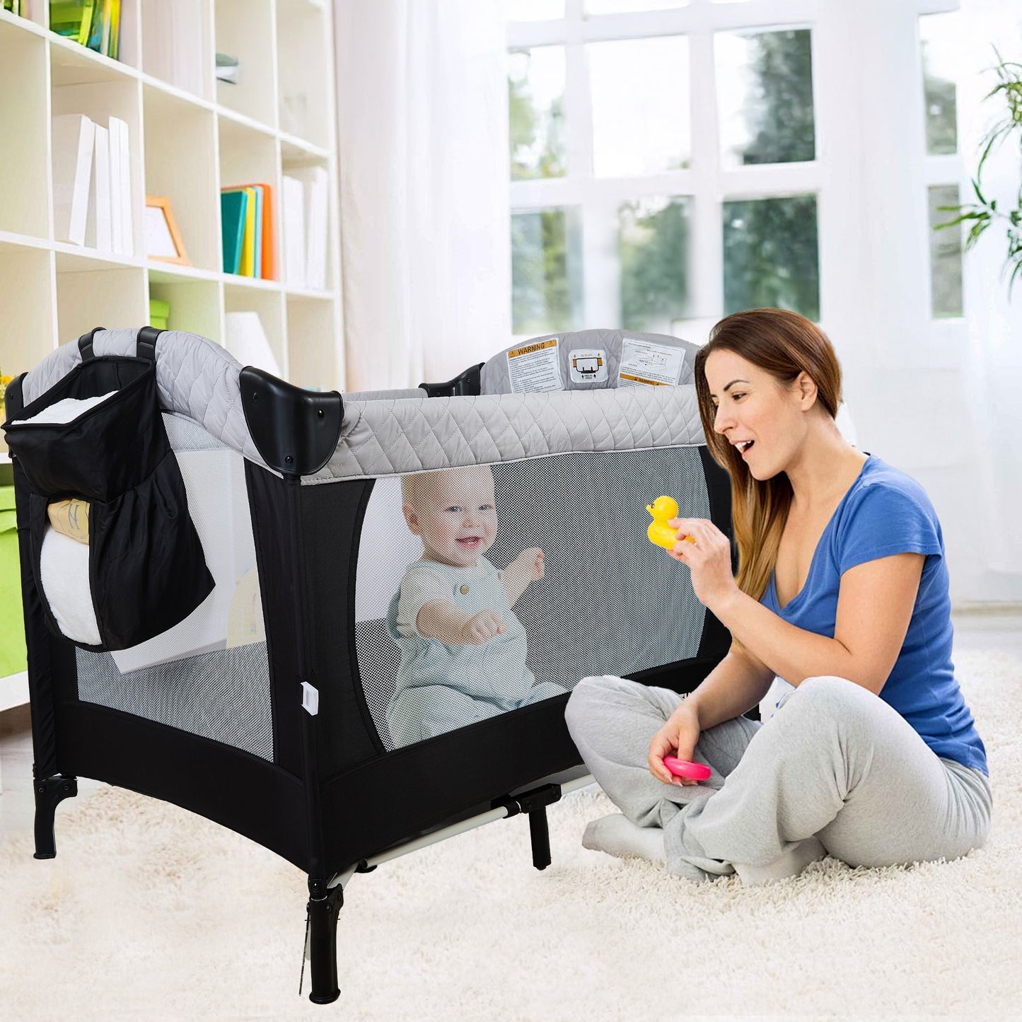 Baby Bassinet,Bedside Bassinet for Baby,5 in 1 Bassinet Bedside Sleeper with Wheels,Easy Folding Portable Baby Bed with Changing Table for Infant Newborn (Black)