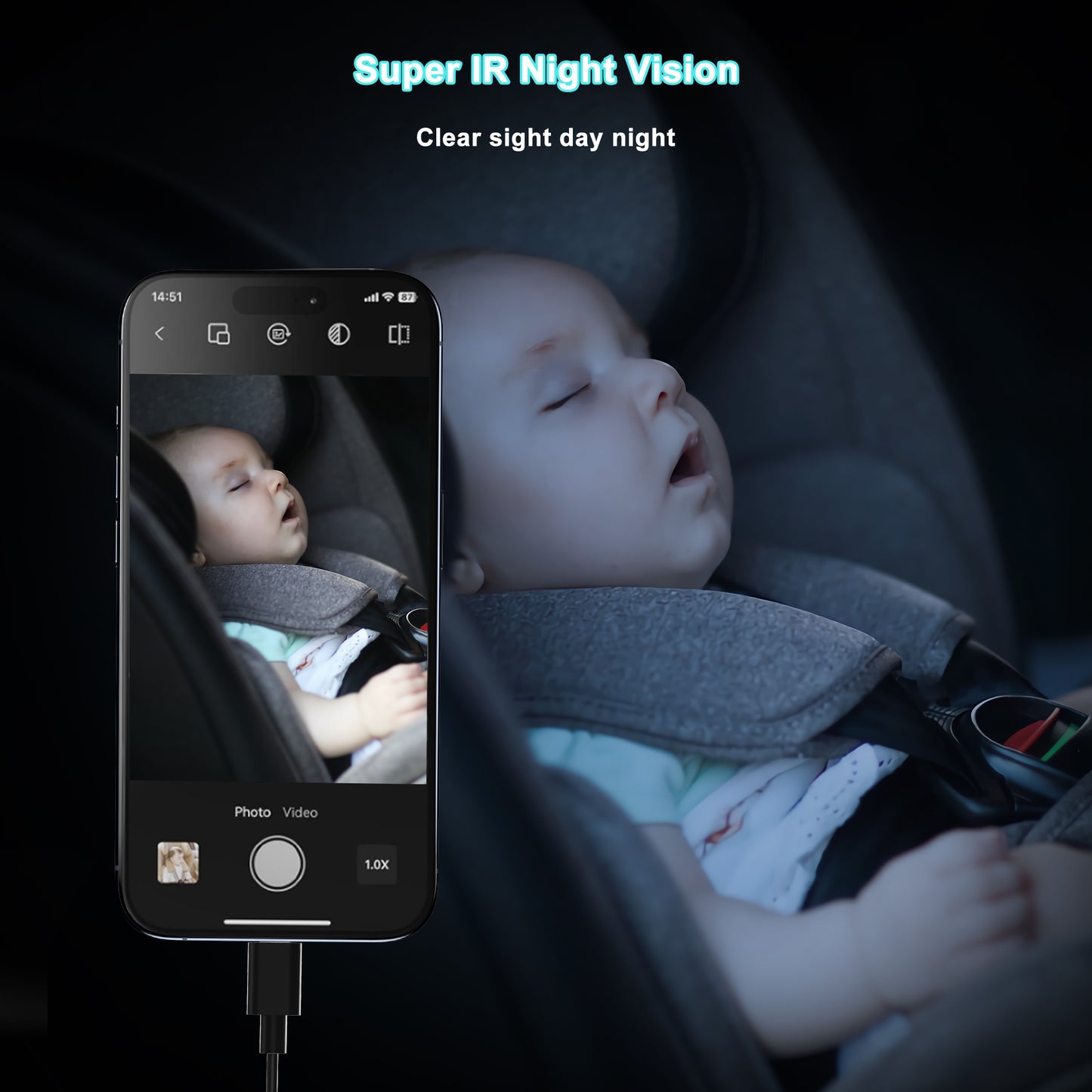 Loewten Baby Car Camera HD 1080P, Baby Car Mirror with Night Vision Feature, Easy Install,Baby Car Monitor with Camera, Compatible with iPhone