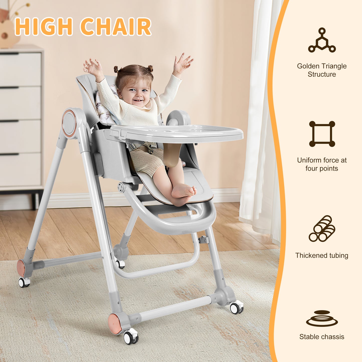 Loewten 3-in-1 Eat & Grow High Chair, Adjustable Baby Swing, Infant Dining Booster Seat for Babies and Toddlers, Gray