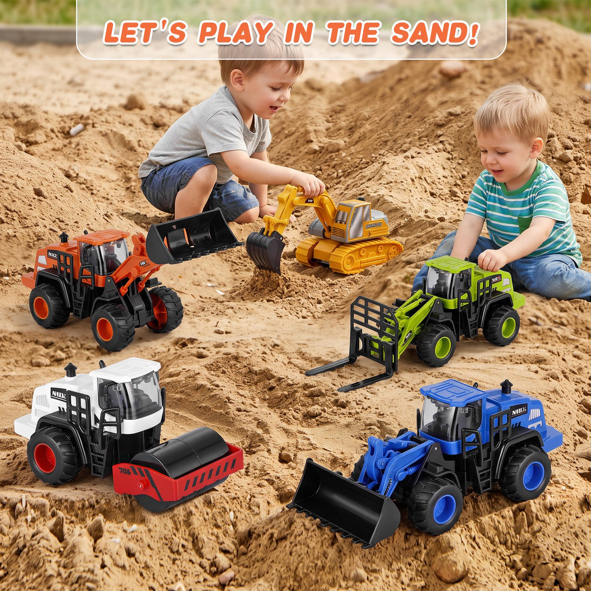 Construction Trucks Toys for Boys 3 4 5 6 Years Old, 5Pcs construction Play Car Toy,Kids Friction Powered Trucks Vehicles Sandbox Beach Excavator Toys for Boys, Birthday Gift for Toddlers