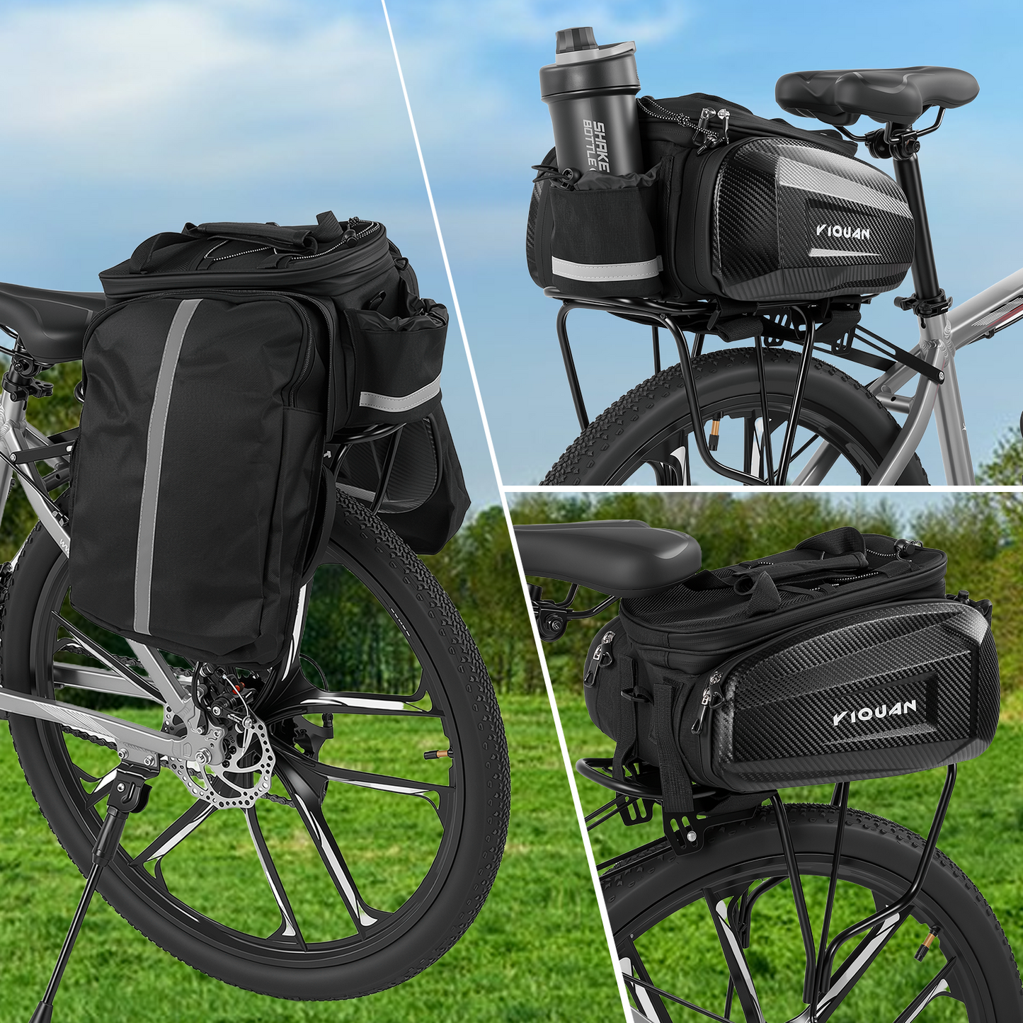 3-in-1 Bike Rack Bag Trunk Bag Waterproof Rear Seat Bag with 2 Side 31L Pannier Rear Seat Trunk BagHanging Bags Cycling Cargo Luggage Bag Pannier Shoulder Bag